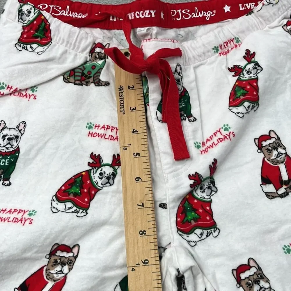 NEW PJ Salvage S‎ 100% Cotton Ivory Happy Howlidays Allover Bulldog Dog Print